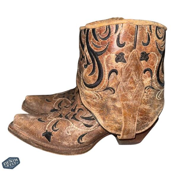 Corral Women’s Brown/Black/Cognac Geraldine Flipped Shaft Western Cowboy Boots - Picture 1 of 11